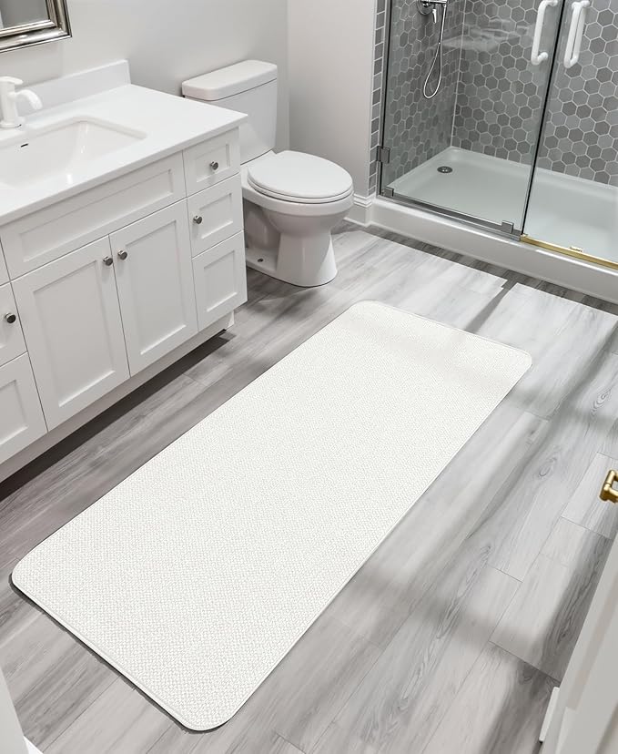 Bath Mat,Ultra Thin Bathroom Runner Rugs,Large Bath Mats for Bathroom,Quick Dry,Non-Slip,Machine Washable,Low Pile,Bath Rug,Shower Outside,Sink,Home Decor Accessories.Cream,3'x4'(36x48inch)