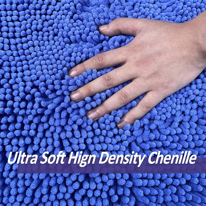Blue Bath Mat - Super Soft Non-Slip, Machine Washable, Dries Quickly - Ultra Soft 3 Piece Bathroom Set