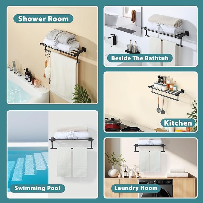 Alise 20 Inch Towel Racks for Bathroom Wall Mounted,Bathroom Towel Rack with Tower Bar,Double Towel Racks for Bathroom,SUS304 Stainless Steel Bathroom Towel Holder Matte Black