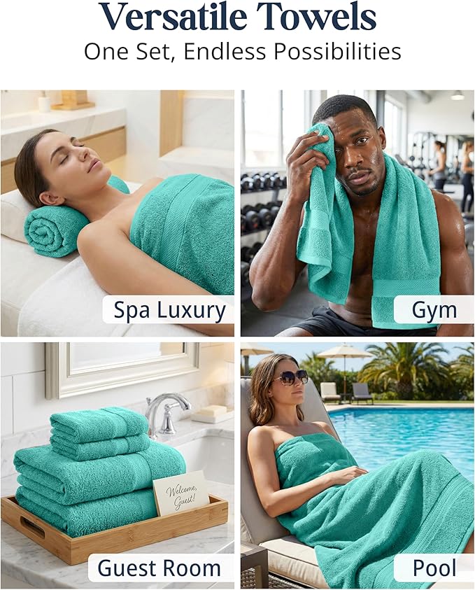 LANE LINEN 100% Cotton Luxury Bathroom Towel Set - 16 Pieces - Ring Spun, Quick Dry, Super Soft & Absorbent - 4 Bath, 8 Washcloths, 4 Hand Towels - Remains Fluffy Even After Multiple Washes - Teal