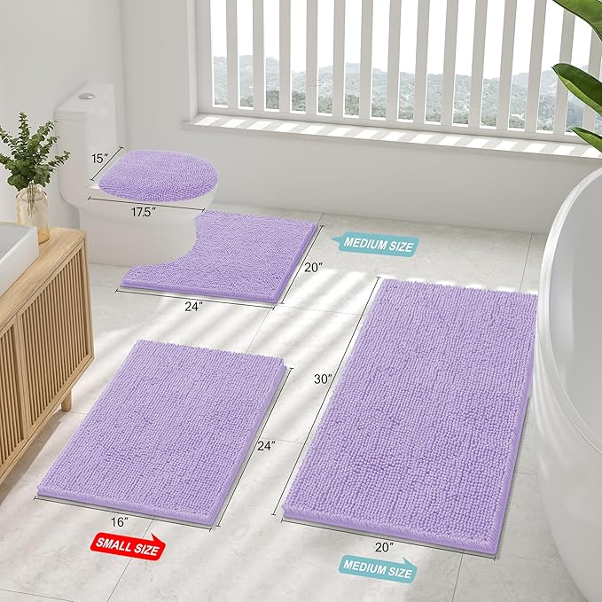 Smiry Luxury Chenille Bathroom Rugs 59x24, Extra Soft and Absorbent Shaggy Bath Mat, Machine Washable, Non-Slip Plush Carpet Runner for Tub, Shower, and Floor, Home Decor Accessories, Purple