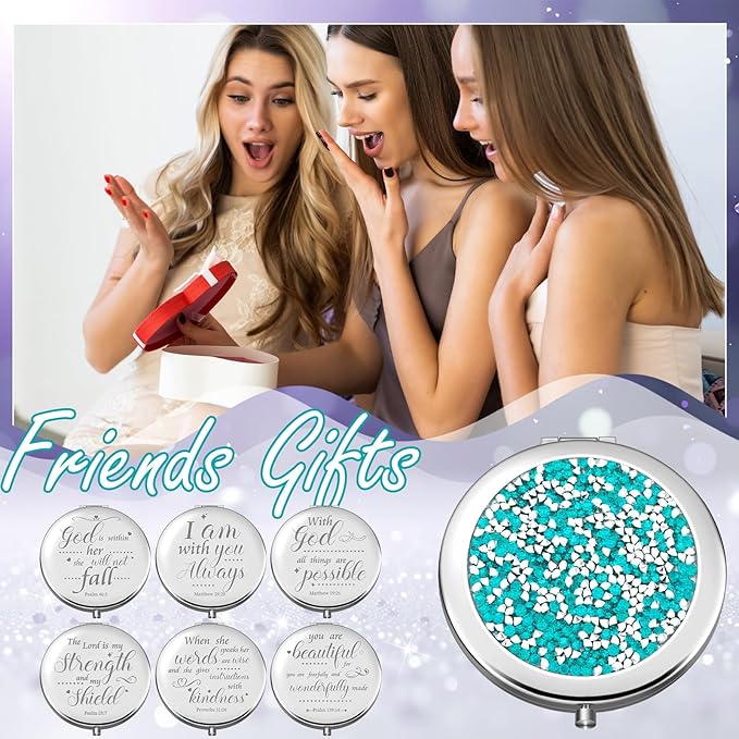 Thyle 12 Pcs Christian Compact Mirror Gifts for Women Mother's Day Nurse Week Bible Verse Wallet Mirror Bulk Hand Makeup Compact Religious Baptism for Holy Communion Teacher(Same,Green)