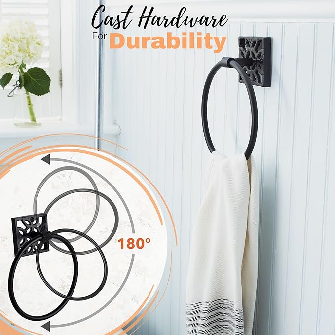 Autumn Alley Bathroom Towel Ring, Matte Black Hand Towel Holder - Modern Hand Towel Holder Wall Mount for Bathroom and Kitchen, Modern Black Bathroom Accessories, Decorative