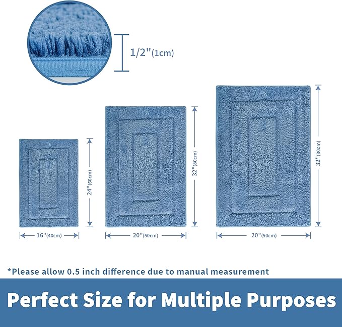 GRANNY SAYS Blue Bathroom Rugs Non Slip, 16" x 24", Bath Rugs for Bathroom, Small Bath Rug Washable，Absorbent Bath Mats for Floor, Microfiber Bath Mat for Tub, Absorbent Shower Rugs