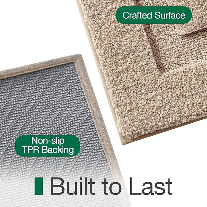 LUMI Extra Large Ultra Soft Bathroom Rugs Non Slip with Rubber Backing, Absorbent Washable Bath Mat Quick Dry, Upgraded Premium Microfiber Plush Carpet for Bathtub and Shower Floor, Beige, 24x60