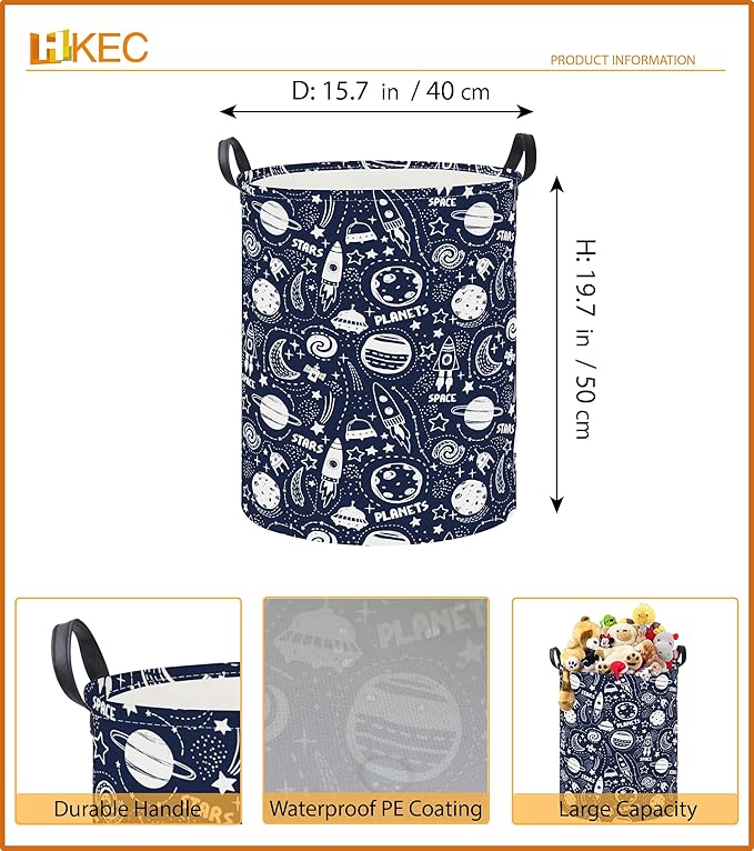19.7" Laundry Basket,Dirty Clothes Hamper,Waterproof Storage Bin,Room Decor,Gift Baskets,Nursery Hamper(Space Stars)