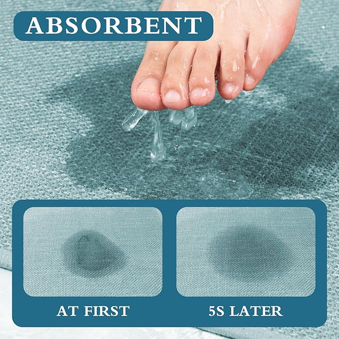 YIHOUSE Blue Bathroom Rug Sets 2 Piece, Bathroom Mat Quick Dry, Thin Bath Rug Set,Absorbent Bath Mat for Bathroom Non Slip Washable for Toilet and Floor