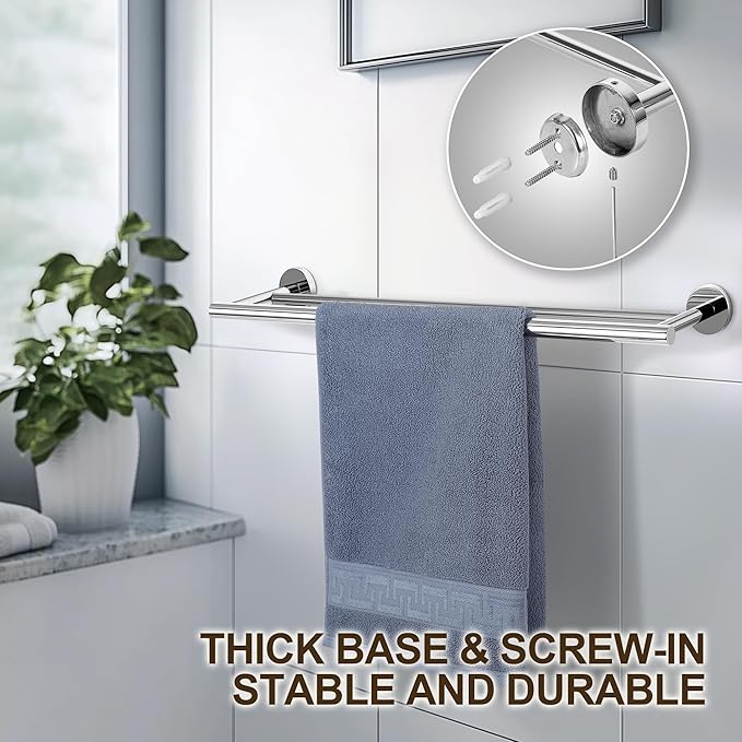 SEIDO Double Towel Bar for Bathroom Wall 18”L, 304 Stainless Steel Bathroom Towel Bar, 2-Bar Design Bathroom Towel Rack, Polished Chrome, 18 inch