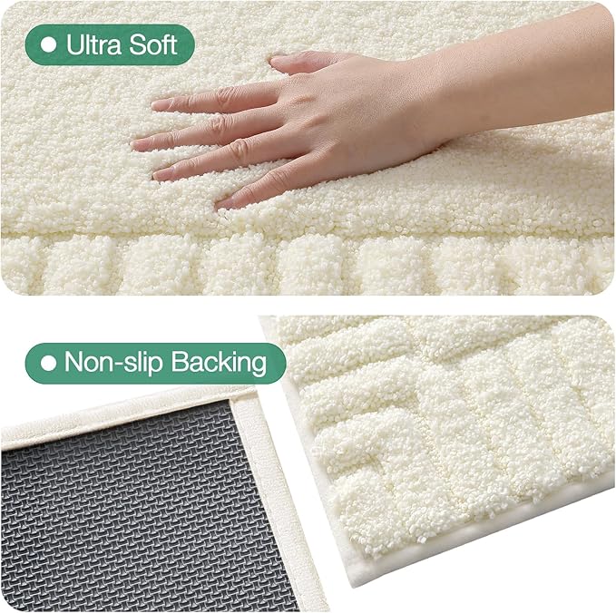 LUMI Bathroom Rugs Non Slip with Rubber Backing, Extra Soft Plush Microfiber Bath Rug Absorbent, Machine Washable Bath Mat Quick Dry for Tub, Shower, Hotel, Ivory White, 24"x60"