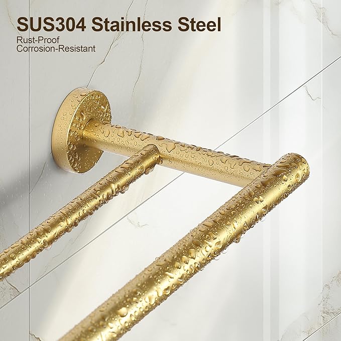 SEIDO Double Towel Bar for Bathroom Wall 24”L, 304 Stainless Steel Gold Towel Bar, 2-Bar Design Bathroom Towel Rack, Brushed Gold, 24 inch