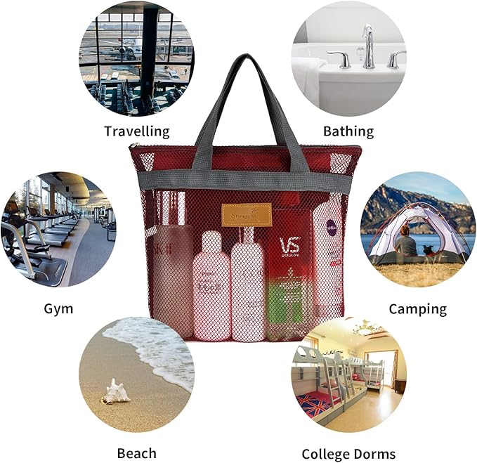 TOPASION Mesh Shower Caddy Bag Portable Hanging Toiletry and Bath Organizer with Zipper for Travel, Gym, Camping, College Dorms, Beach