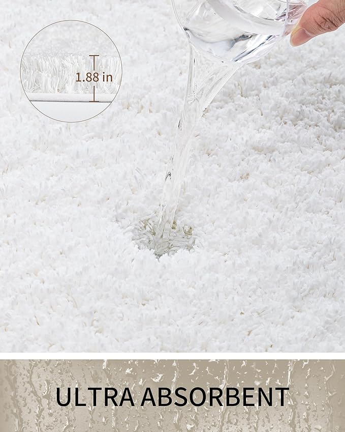 Bathroom Rugs Non Slip Washable 32x20, Ultra Thick Soft Microfiber Absorbent Bath Mats, High Density Foam Latex Non Slip Backing Bath Rugs, Fluffy Floor Carpet for Tub&Shower, White