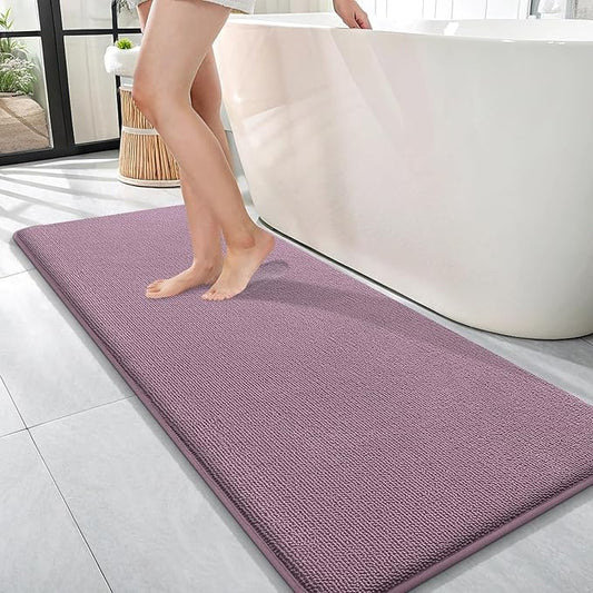 OLANLY Thick Memory Foam Bath Mats Rugs 47x17, Extra Soft Absorbent Bathroom Rug, Quick Dry Bath Mat, Non-Slip, Machine Washable Carpet for Bathroom, Tub and Shower, Home Decor Accessories, Deep Plum