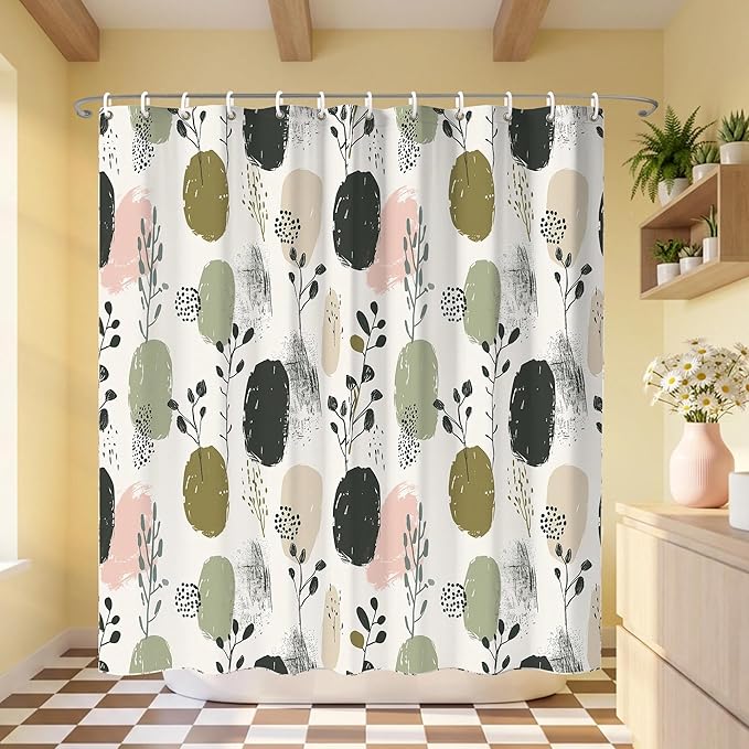 Sage Green Boho Shower Curtains for Bathroom,Pretty Botanical Shower Curtain,Funny Waterproof Polyester Boho Bathroom Decor,72x72 Inch