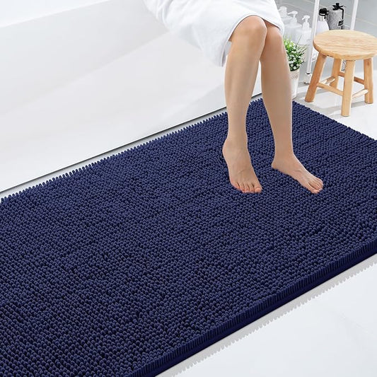 Smiry Luxury Chenille Bathroom Rugs 71x47, Extra Soft and Absorbent Shaggy Bath Mat, Machine Washable, Non-Slip Plush Carpet Runner for Tub, Shower, and Floor, Home Decor Accessories, Navy Blue