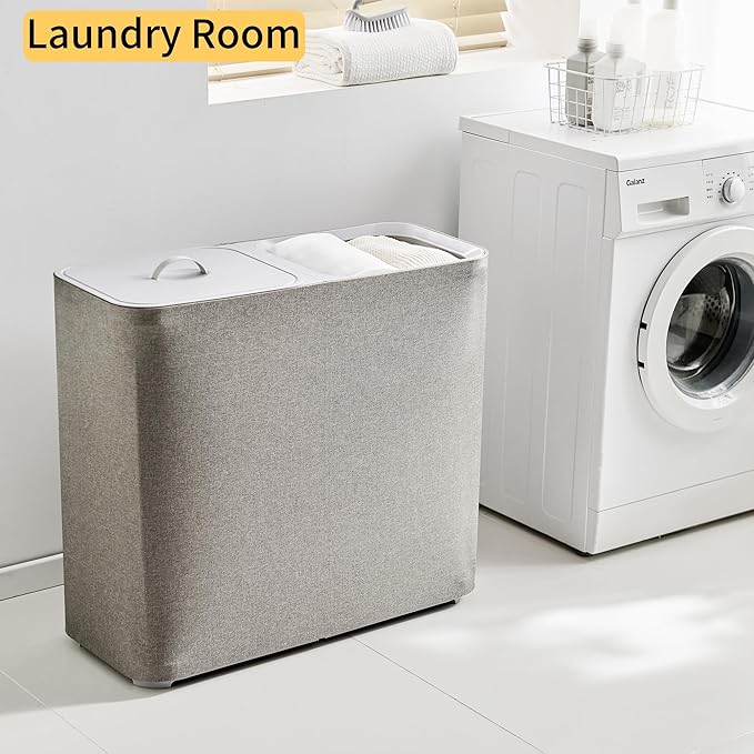150L laundry hamper with lid, Large-sized Laundry Baskets, Portable 2 Dividers Dirty Clothes Basket with Handles, for Bedroom Laundry Room Closet Bathroom College, Grey
