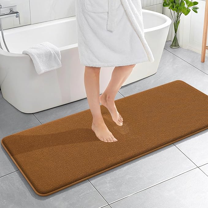OLANLY Thick Memory Foam Bath Mat Rug 59x20, Extra Soft Absorbent Bathroom Rug, Quick Dry Bath Mats, Non-Slip, Machine Washable Carpet for Bathroom, Tub and Shower, Home Decor Accessories, Ochre