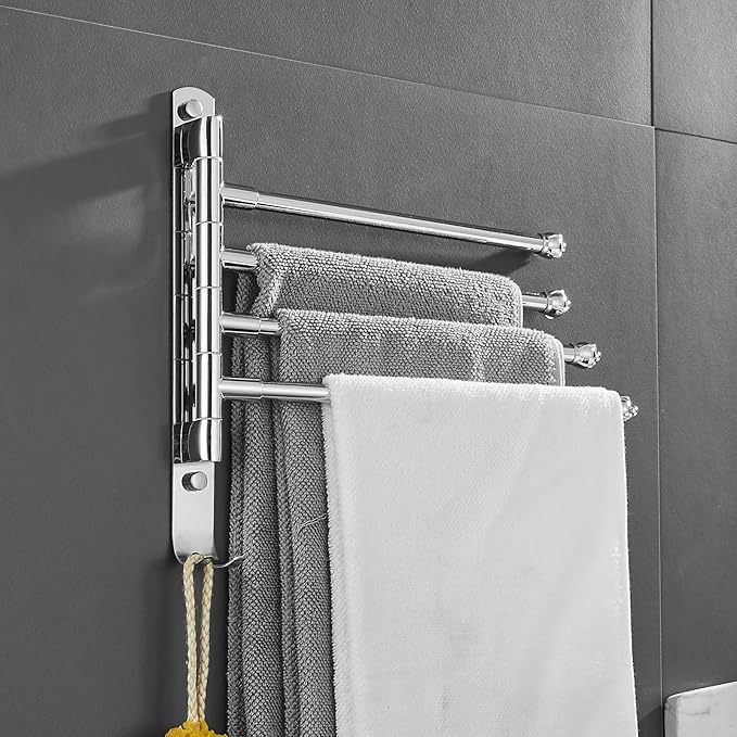 Chrome Rotating Towel Rack Stainless Steel Adjustable Towel Rack Bathroom Towel Rack 12 * 1.5 * 11.7inch Suitable for Bathroom, Bedroom, Balcony Removable Towel bar (electroplated, Four Poles)
