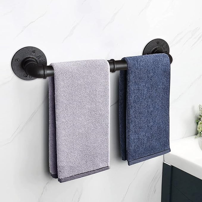 DSDS Industrial Pipe Towel Rack Towel Bar, Heavy Duty Bathroom Hardware Towel Bar Accessory, Wall Mounted Rustic Iron Bathroom Towel Rack Holder