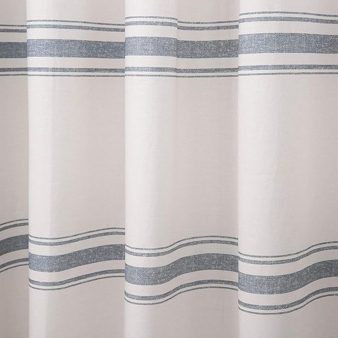 Lush Decor Farmhouse Stripe Cotton Shower Curtain, 72" W x 72" L, Blue - Striped Bathroom Curtain - Fabric Shower Curtains - Farmhouse Bathroom Decor