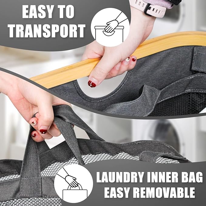 Laundry Hamper with Lid, 145L Extra Large Hamper 3 Section Dirty Clothes Hampers for Divided Basket Organizer for Bedroom, Laundry Room, Grey