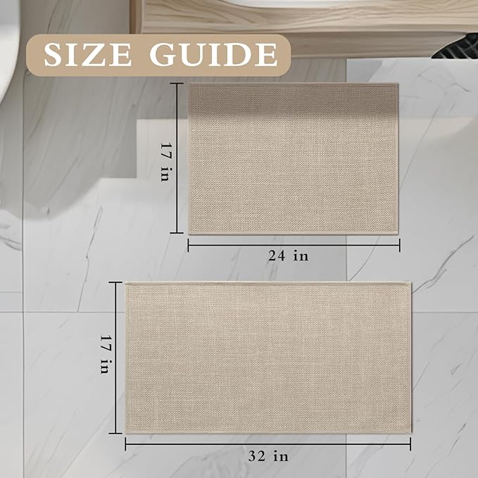 YIHOUSE Beige Bathroom Rug Sets 2 Piece, Bathroom Mat Quick Dry, Thin Bath Rug Set,Absorbent Bath Mat for Bath Room Non Slip Washable for Toilet and Floor(17"x24"+17"x32")