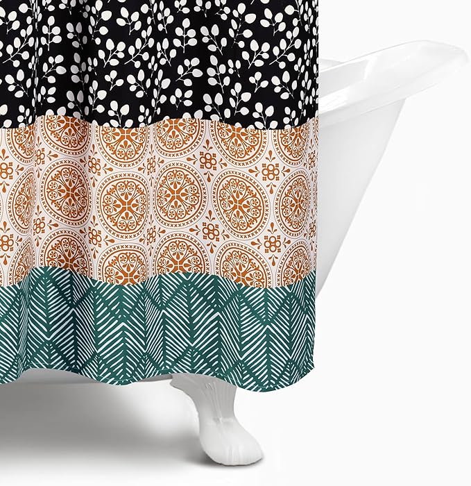 Lush Decor Bohemian Stripe Shower Curtain 72" W x 84" L Turquoise & Orange - Bathroom Curtain - Extra Long Shower Curtain - Boho Decor - Striped Shower Curtains