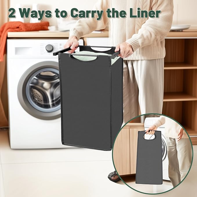 Sonharlar Laundry Hamper, Laundry Sorter with 2 Pull-Out Removable Oxford Fabric Bags Cloth Laundry Basket 2 x 10 Gallons (Grey and Charcoal Black)