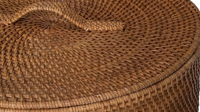 KOUBOO Loma Round Rattan Hamper & Laundry Basket with Lid - Stylish Storage Decor Wicker, Storage Hamper - Organizer & Blankets for Every Room, Brown