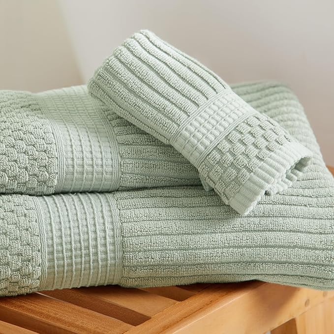 Springtree Home 100% Cotton Bath Towel Set | 6 Piece Set | Absorbent & Quick-Dry Bath Towels | Textured and Durable Cotton | Krista Collection - Eucalyptus