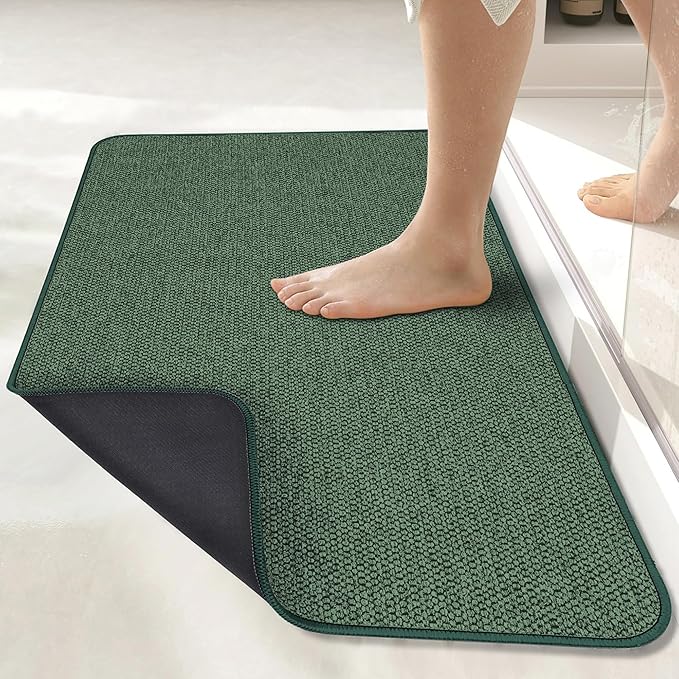 Bath Mat,Ultra Thin Bathroom Runner Rugs,Large Bath Mats for Bathroom,Quick Dry,Non-Slip,Machine Washable,Low Pile,Bath Rug,Shower Outside,Sink,Home Decor Accessories.Green,3'x6'(36x72inch)