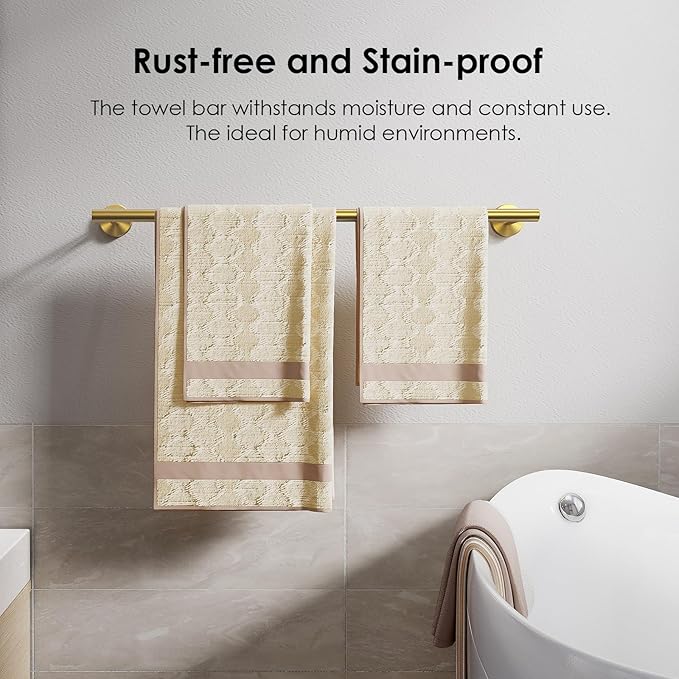 FORIOUS Towel Bar Wall Mounted, Stainless Steel Towel Racks for Bathroom, Includes Wall Mounting Hardware (Brushed Gold, 32 Inch)