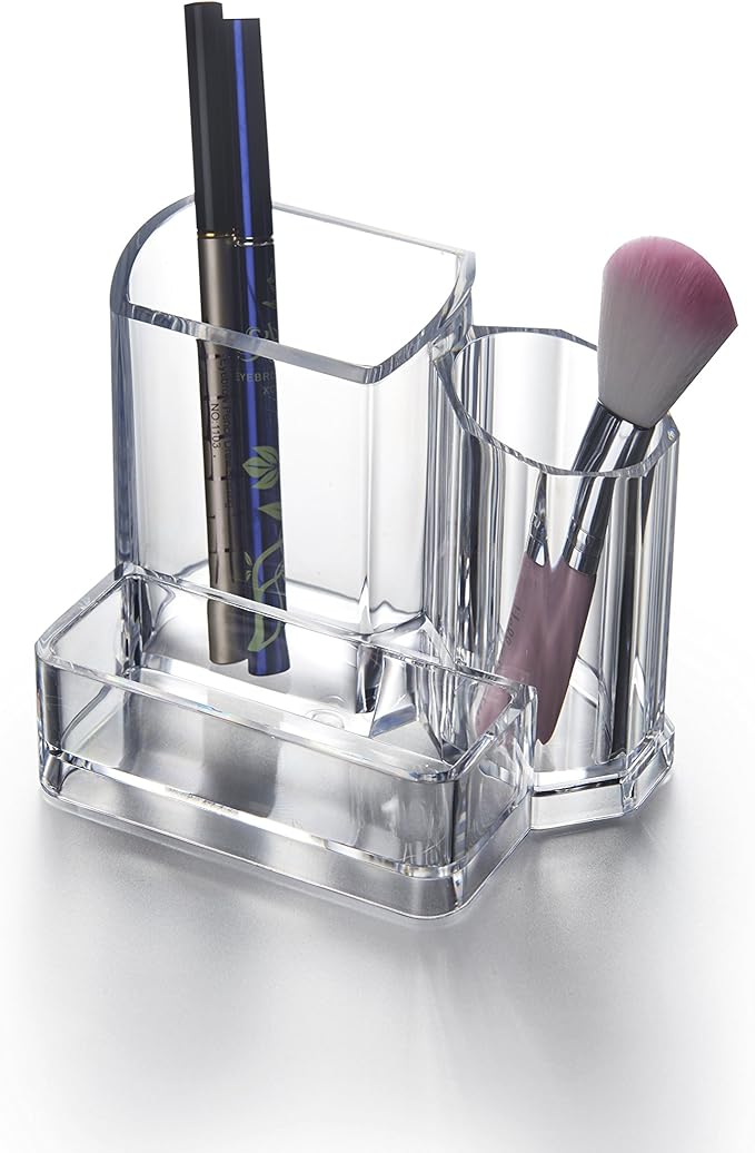 Kamay's 2 Compartments Transparent Acrylic Lipstick Makeup Brush Eyebrow Pencil Holder Cosmetic Display Stand Case Desk Organizer(SF-2132) (A)