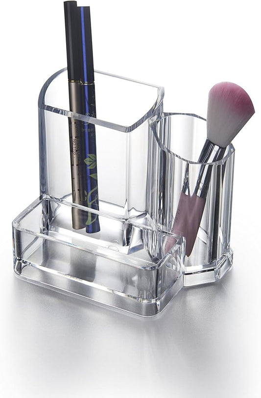 Kamay's 2 Compartments Transparent Acrylic Lipstick Makeup Brush Eyebrow Pencil Holder Cosmetic Display Stand Case Desk Organizer(SF-2132) (A)