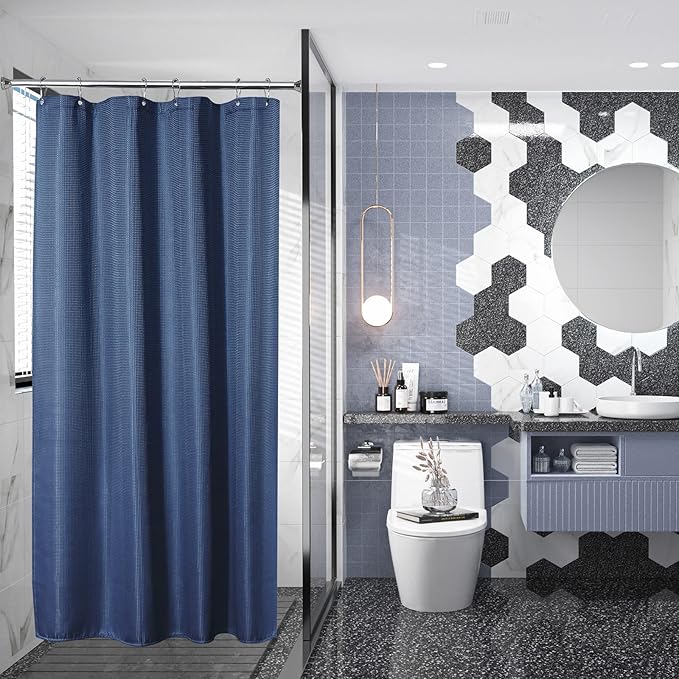 AmazerBath Navy Blue Waffle Shower Curtain Half Size, Stall Shower Curtain Fabric, Hotel Quality Bathroom Shower Curtains, 36 x 72 Inches