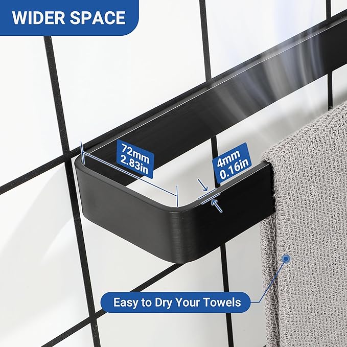 SAYAYO Matte Black Hand Towel Holder for Bathroom Wall, 12 Inch Self Adhesive Towel Bar Hand Towel Rack Square Heavy Duty