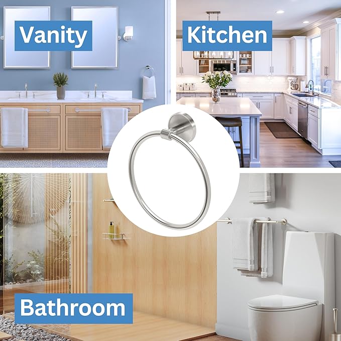 Gatco 5562 Sky Towel Ring | Modern Hand Towel Holder for Bathroom | Stylish Decorative Hardware, Heavy Duty Metal, EZ Ancor Mounting | Satin Nickel