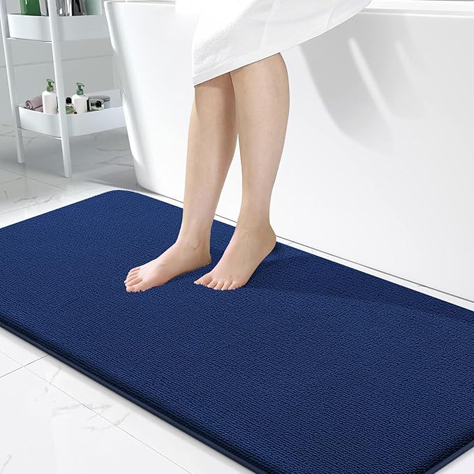 OLANLY Thick Memory Foam Bath Mat Rug 50x30, Extra Soft Absorbent Bathroom Rug, Quick Dry Bath Mats, Non-Slip, Machine Washable Carpet for Bathroom, Tub and Shower, Home Decor Accessories, Navy