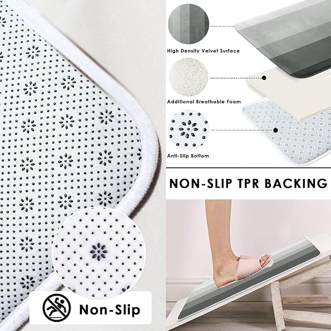 Striped Grey Shower Curtain Set with Toilet Lid Cover and Non-Slip Rugs for Bathroom, Minimalist Neutral Ombre 4 Pcs Shower Curtain, Modern Bathroom Set with 12 Hooks