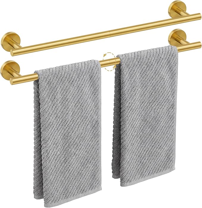 Brushed Gold Towel Bar, 24 Inch Towel Rack for Bathroom Wall-Mounted, SUS304 Stainless Steel, Total Length 26 Inch 2 Pack
