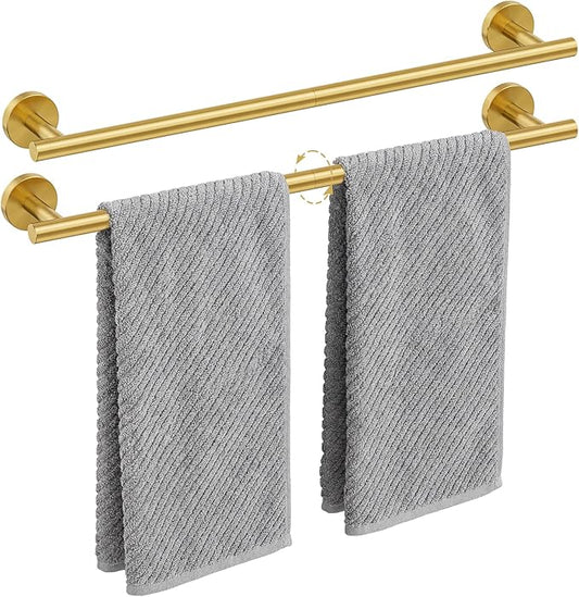 Brushed Gold Towel Bar, 24 Inch Towel Rack for Bathroom Wall-Mounted, SUS304 Stainless Steel, Total Length 26 Inch 2 Pack