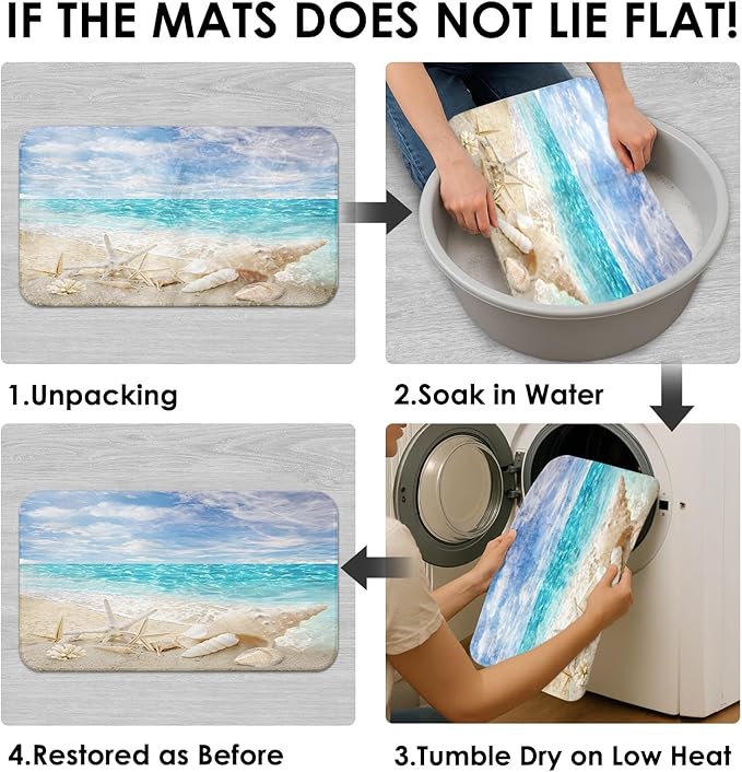 Britimes 4 Piece Shower Curtain Sets, with 12 Hooks, Ocean Starfish Seashells with Non-Slip Rugs, Toilet Lid Cover and Bath Mat for Bathroom Decor Set, 72" x 72"