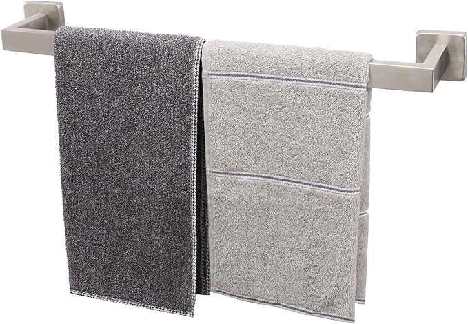 TocTen Bath Towel Rack - Square Base Thicken SUS304 Stainless Steel Towel Bar for Bathroom, Bathroom Accessories Towel Rod Heavy Duty Wall Mounted Towel Holder. (Brushed Nickel, 20)