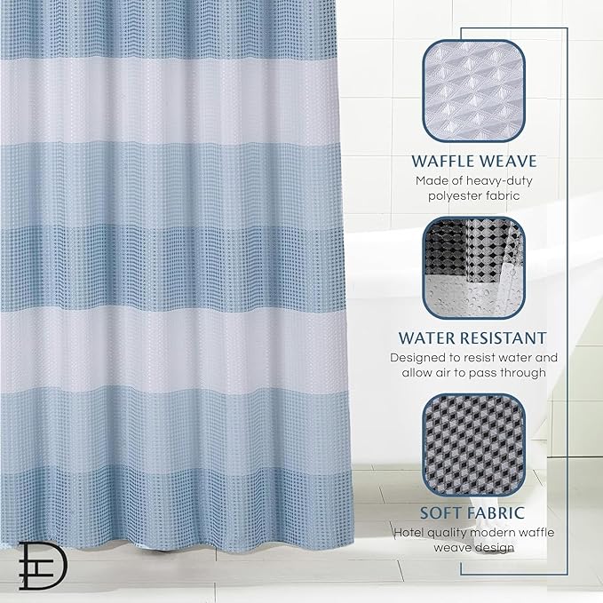 Dainty Home Ombre Waffle Weave Shower Curtain 70 x 72 Blue Textured Fabric Shower Curtain, Hotel Style Waffle Weave Bathroom Curtain, Water Resistant Polyester Ombre Shower Curtain