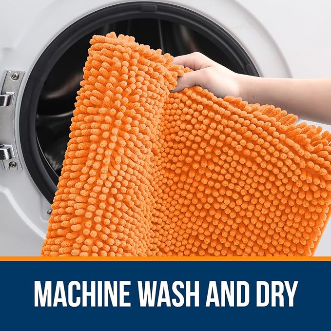 OLANLY Bathroom Rugs 45x27, Extra Soft Absorbent Chenille Bath Rugs, Rubber Backing Quick Dry, Machine Washable Bath Mats for Bathroom Floor, Tub and Shower, Home Decor Accessories, Orange