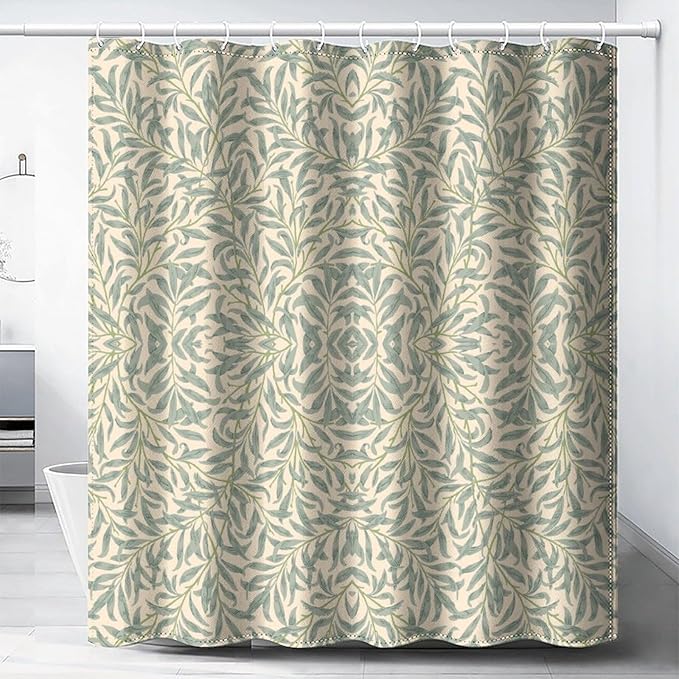 Vintage Botanical Shower Curtain William Morris Designs Green Jungle Fruit Print Shower Curtain Set Polyester Interior Waterproof Shower Curtain with 12 Hooks 72x78 Inches(183x200cm)