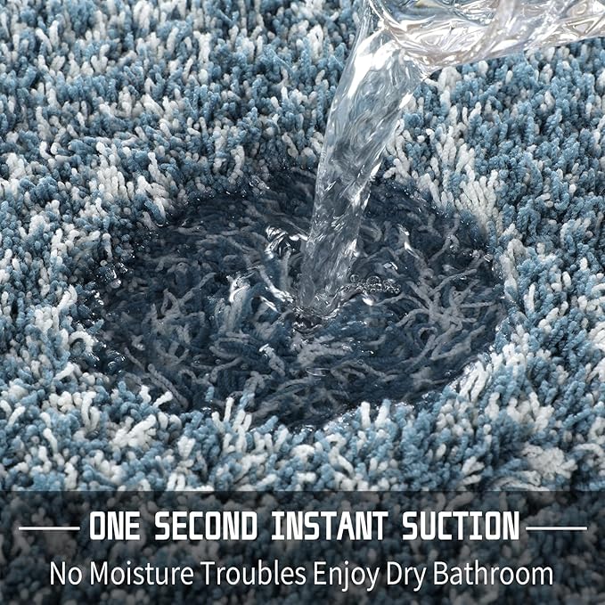Yimobra Luxury Bathroom Rugs, Fluffy Bath Mats, Non Slip, Water Absorbent Microfiber, Machine Washable, Plush Runner Shower Rugs, Thick Matts for Bathroom Floor&Tub, 70"x 24", Denim Blue and White