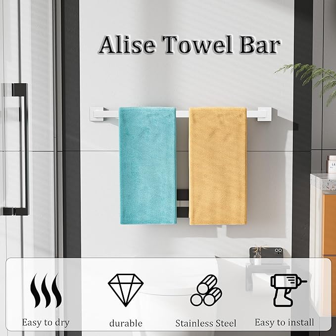 Alise Brushed Nickel Towel Bar, 28 Inch Towel Racks for Bathroom, SUS304 Stainless Steel Towel Holder Wall Mounted, Heavy Duty Towel Hanger for Bathroom & Kitchen (Brushed Nickel)