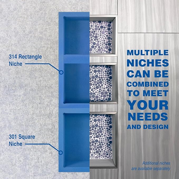 Noble 314 Preformed 12" x 20" ID Shower Niche, Tub, Caddy, Modern Bathroom Storage Solution, Adjustable Shelf, Water-Resistant, Easy Install Ideal for Toiletries Shampoo Shower Accessories
