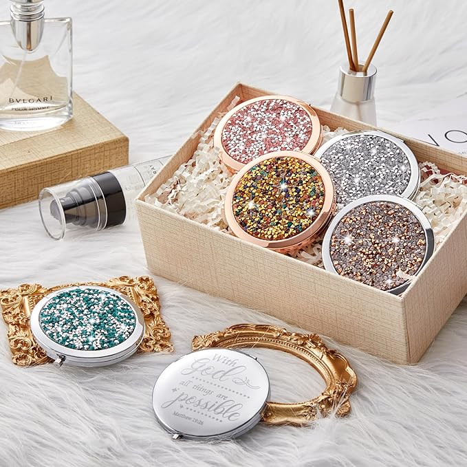 Thyle 12 Pcs Christian Compact Mirror Gifts for Women Mother's Day Nurse Week Bible Verse Wallet Mirror Bulk Hand Makeup Compact Religious Baptism for Holy Communion Teacher(Style 1,Colorful)
